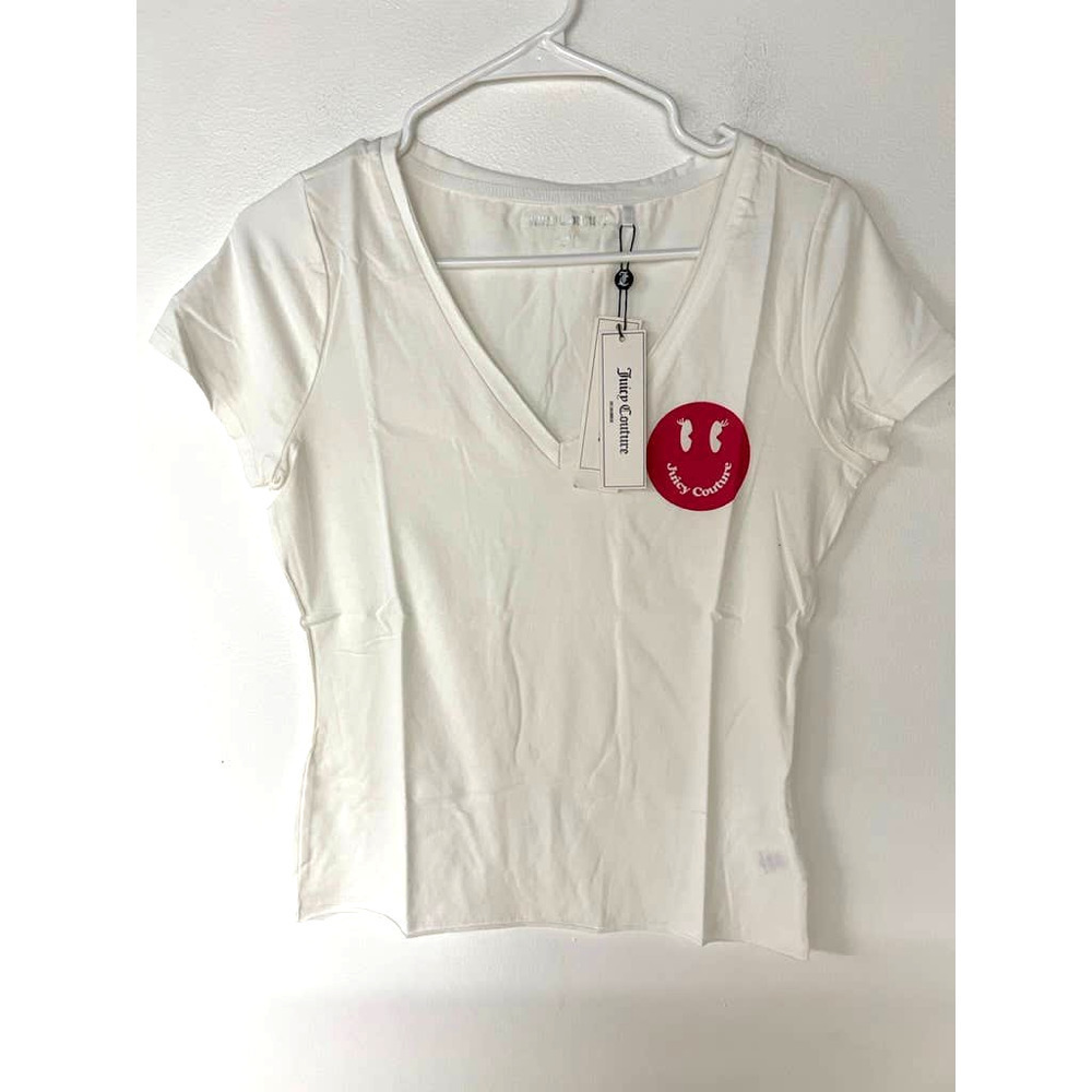Juicy Couture White V-neck Smile Face Tee